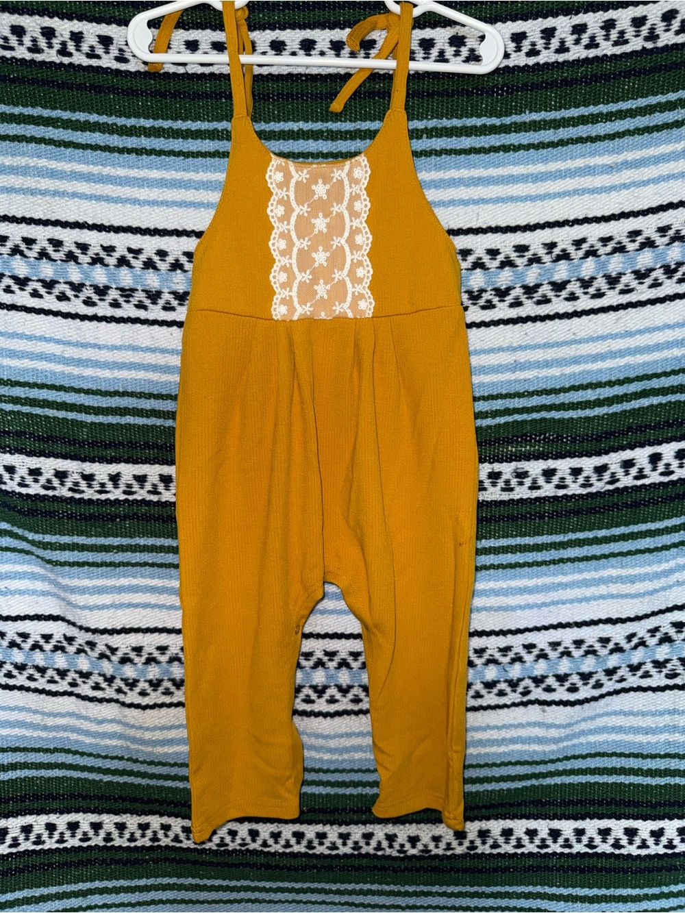 Mustard Lace-Front Kids One-Piece Bodysuit